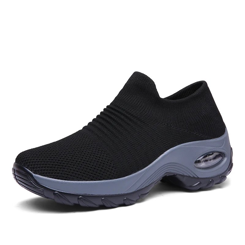 Women's Casual Sports Socks Sneakers Fashionable Thick Sole Air Cushion, Elevated Sloping Heel Rocking Shoes
