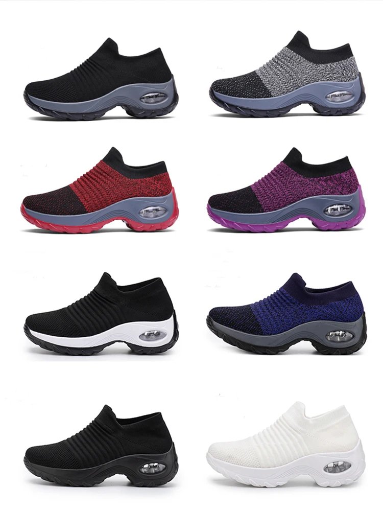 Women's Casual Sports Socks Sneakers Fashionable Thick Sole Air Cushion, Elevated Sloping Heel Rocking Shoes