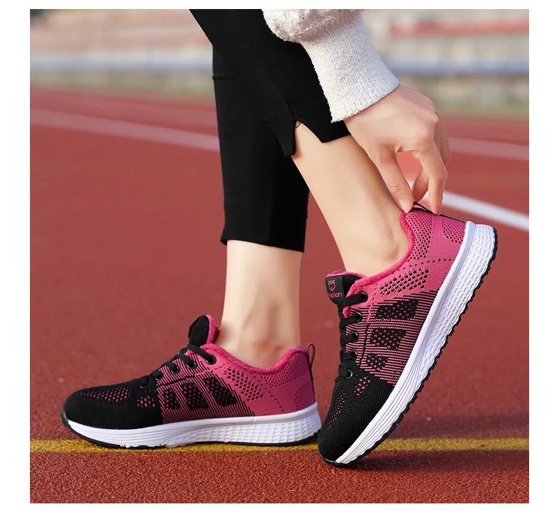 Women Casual Shoes Breathable Walking Mesh Lace Up Flat Shoes Sneakers Women Tenis Feminino Pink Black White