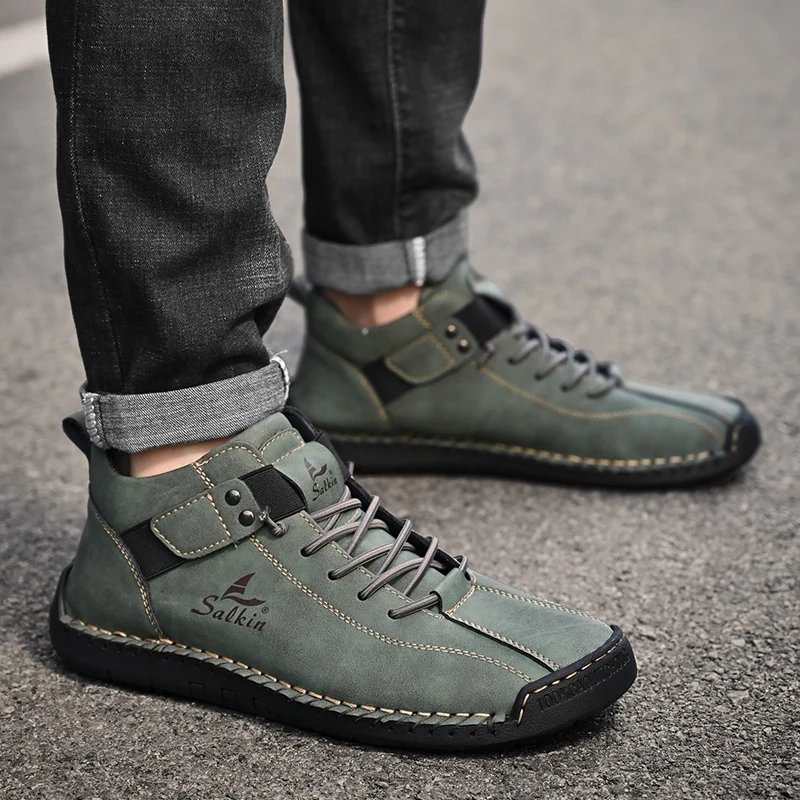 New 2024 Handmade Leather Casual Men Shoes Design Sneakers Man Breathable Leather Shoes Men Ankle Boots Outdoor