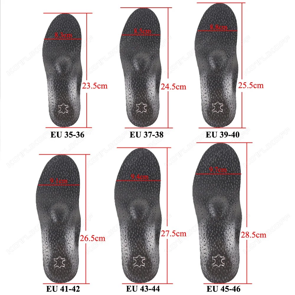 Leather Insoles For Shoes Sole Men Women Black Recycled Leather  Half/Full Pads Flat Feet Arch Support O/X Leg Corrected Insert