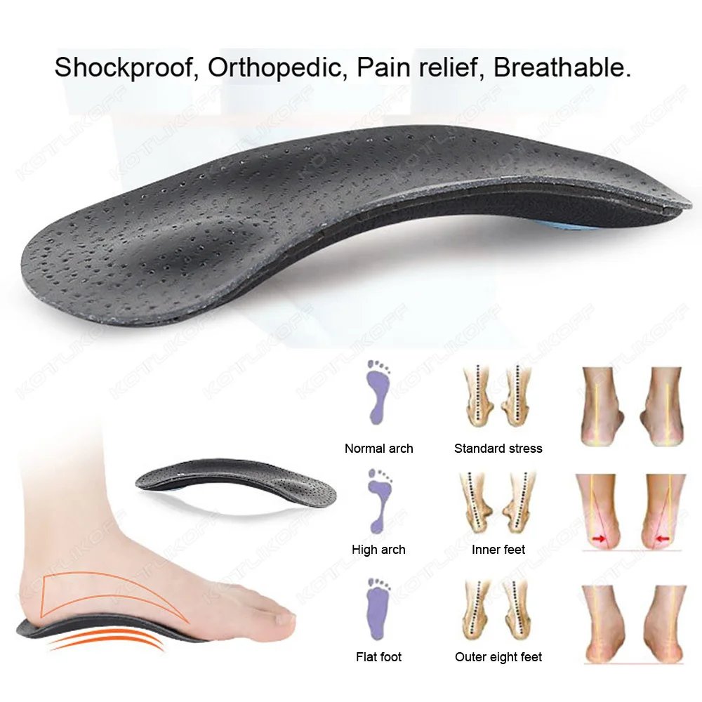 Leather Insoles For Shoes Sole Men Women Black Recycled Leather  Half/Full Pads Flat Feet Arch Support O/X Leg Corrected Insert