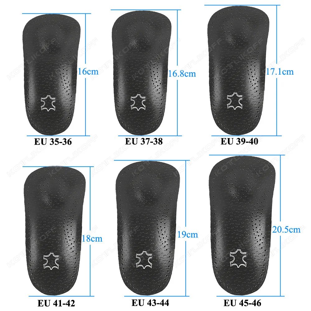 Leather Insoles For Shoes Sole Men Women Black Recycled Leather  Half/Full Pads Flat Feet Arch Support O/X Leg Corrected Insert