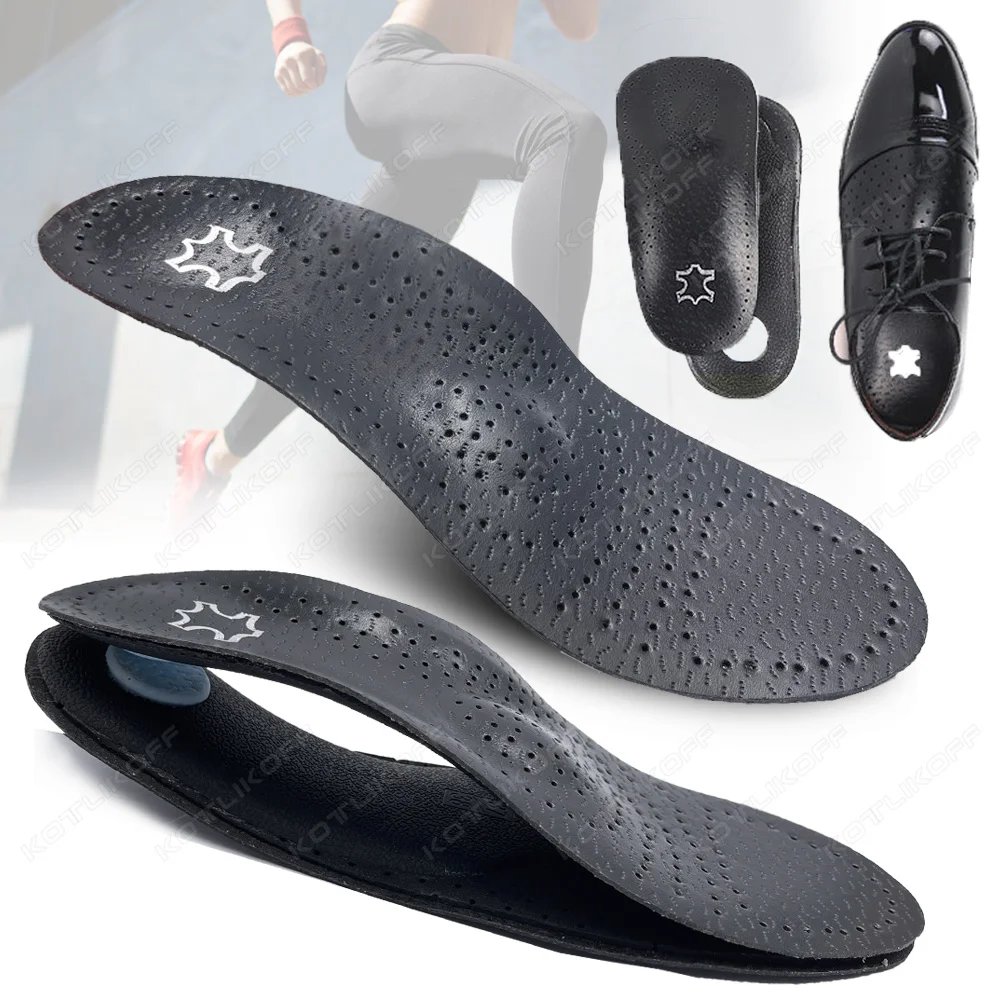 Leather Insoles For Shoes Sole Men Women Black Recycled Leather  Half/Full Pads Flat Feet Arch Support O/X Leg Corrected Insert