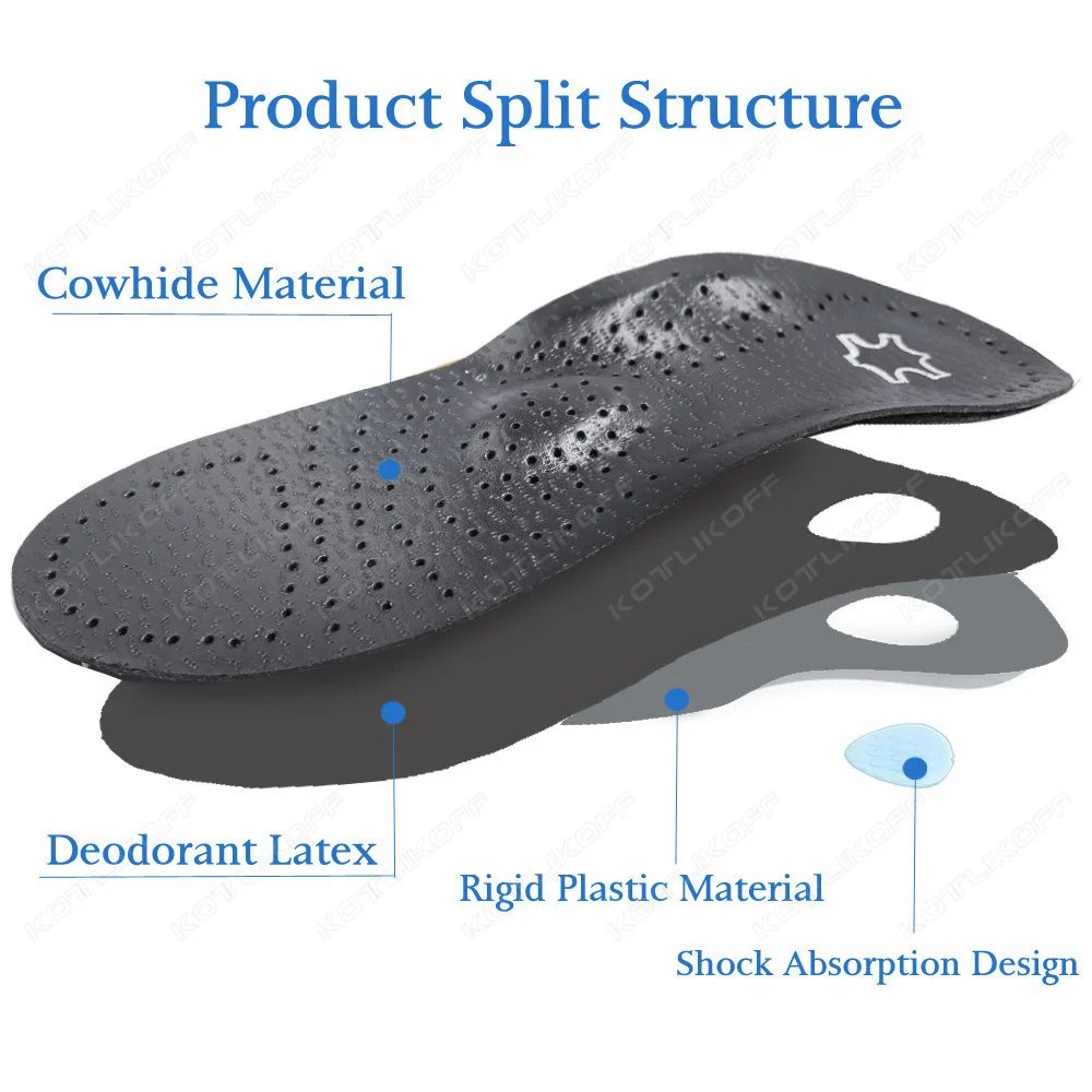 Leather Insoles For Shoes Sole Men Women Black Recycled Leather  Half/Full Pads Flat Feet Arch Support O/X Leg Corrected Insert