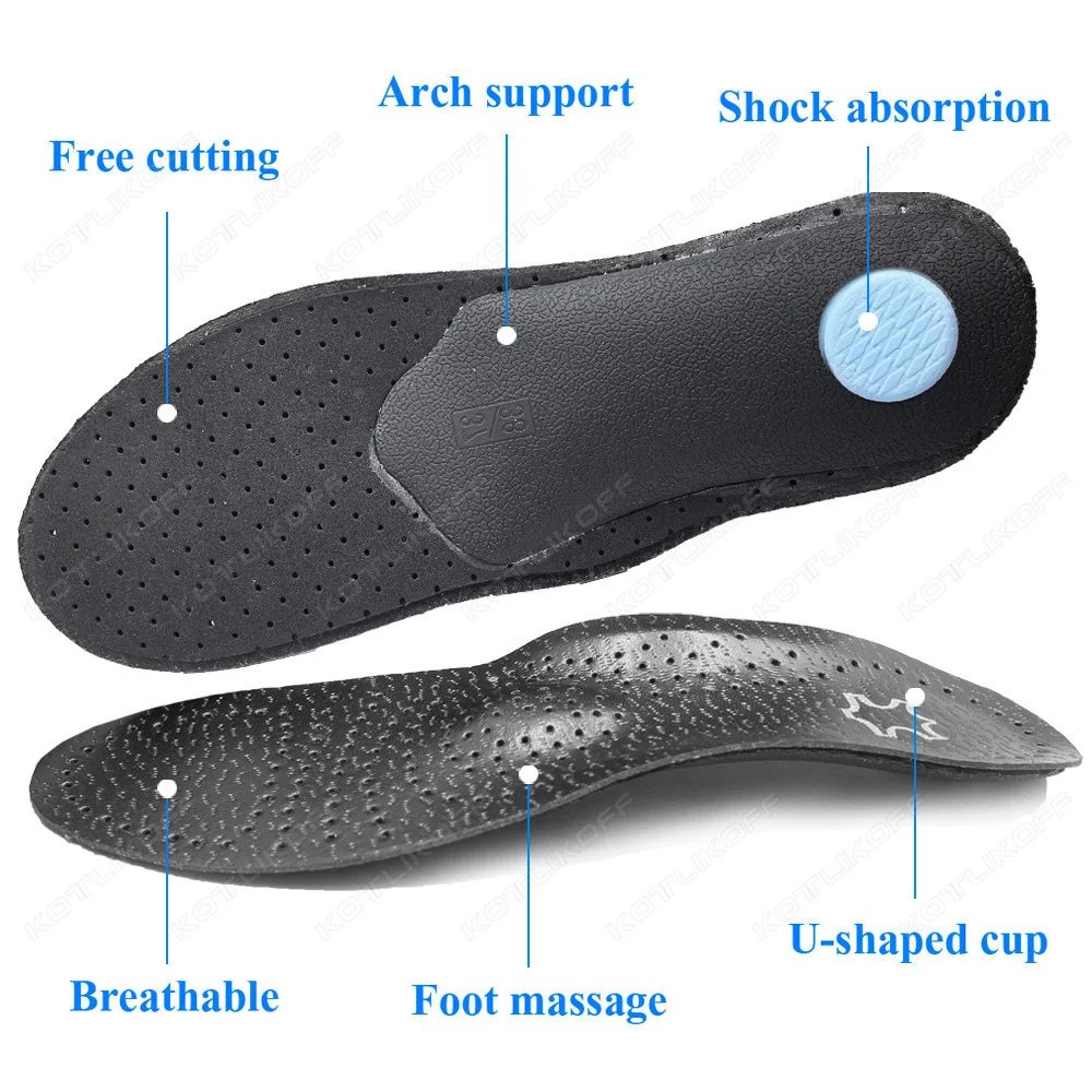 Leather Insoles For Shoes Sole Men Women Black Recycled Leather  Half/Full Pads Flat Feet Arch Support O/X Leg Corrected Insert