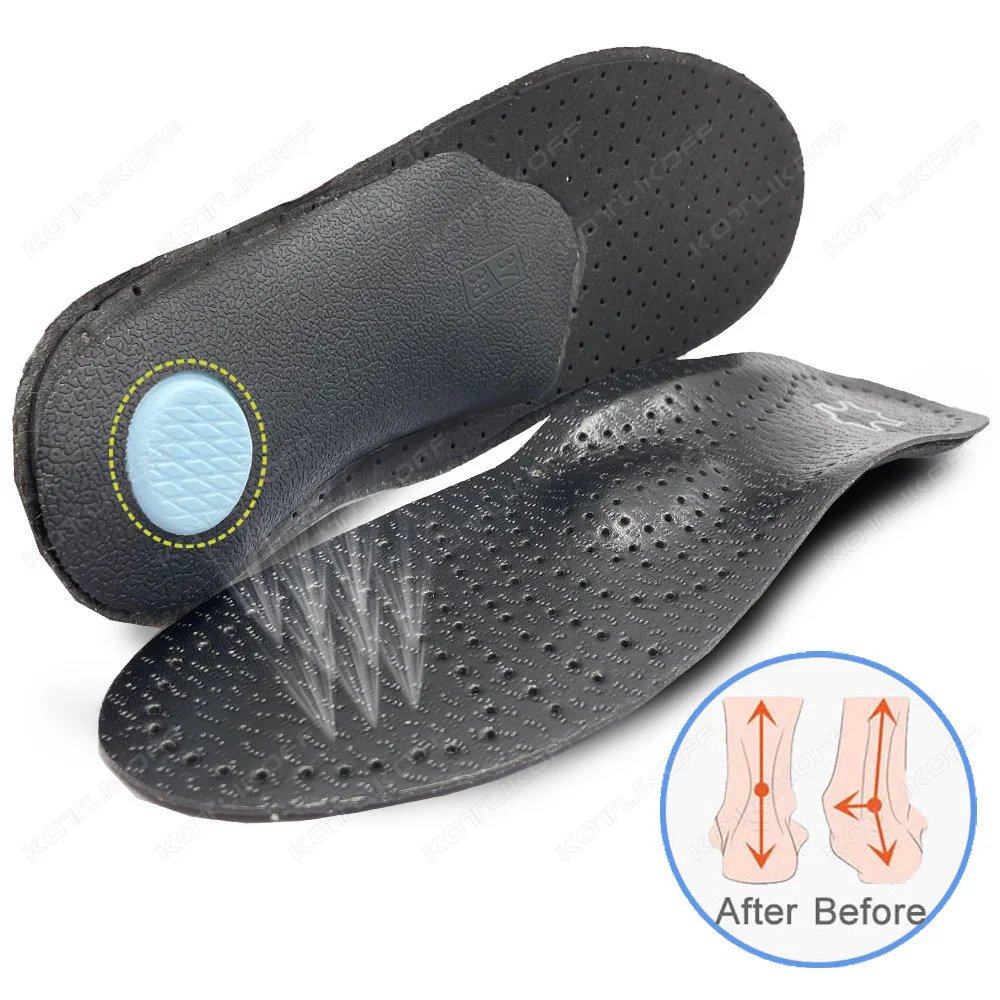 Leather Insoles For Shoes Sole Men Women Black Recycled Leather  Half/Full Pads Flat Feet Arch Support O/X Leg Corrected Insert