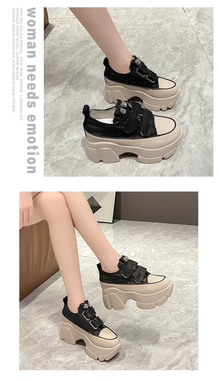 New Fashion Crystal Denim Platform Wedge Casual Spring Summer Autumn Comfy High Brand Chunky Sneakers 9CM Hidden Heels Shoes