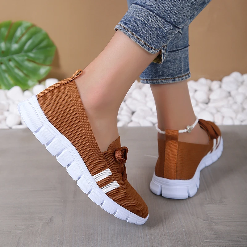 Mesh Knitted Striped Flats Shoes for Women 2024 Summer Lace Up Casual Sneakers Woman Breathable Soft Sole Loafers Plus Size 43 Mesh Knitted Striped Flats Shoes for Women 2024 Summer Lace Up Casual Sneakers Woman Breathable Soft Sole Loafers Plus Size 43