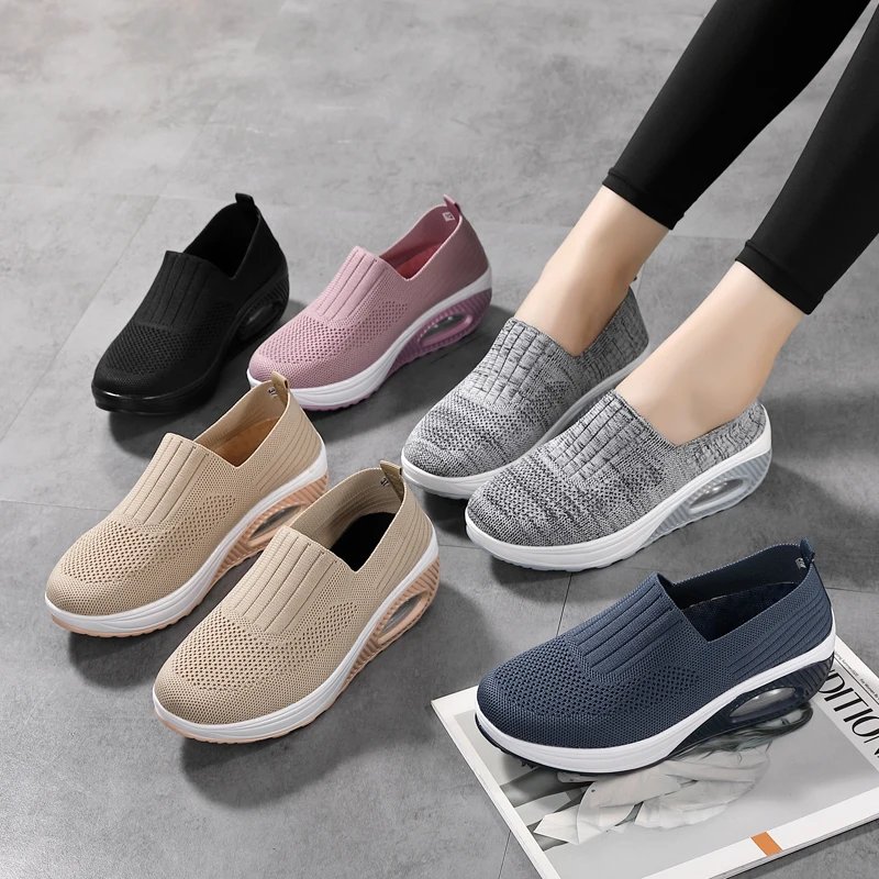 Women Walking Shoes Air Cushion Non Slip Orthopedic Shoes Ladies Platform Mules Breathable Wedge Female Sneakers