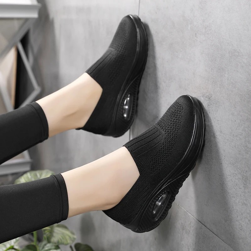 Women Walking Shoes Air Cushion Non Slip Orthopedic Shoes Ladies Platform Mules Breathable Wedge Female Sneakers