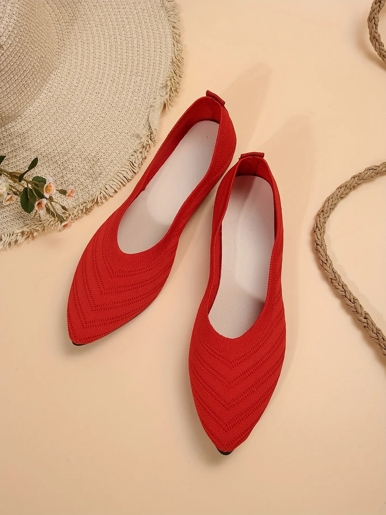 Women's Pointed Toe Flat Shoes Solid Color Knitted Slip on Shoes Casual Breathable Ballet Flats Women Flat Shoes Loafers Women Women's Pointed Toe Flat Shoes Solid Color Knitted Slip on Shoes Casual Breathable Ballet Flats Women Flat Shoes Loafers Women