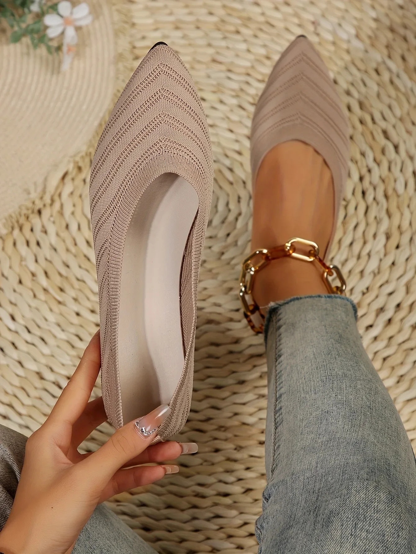 Women's Pointed Toe Flat Shoes Solid Color Knitted Slip on Shoes Casual Breathable Ballet Flats Women Flat Shoes Loafers Women Women's Pointed Toe Flat Shoes Solid Color Knitted Slip on Shoes Casual Breathable Ballet Flats Women Flat Shoes Loafers Women