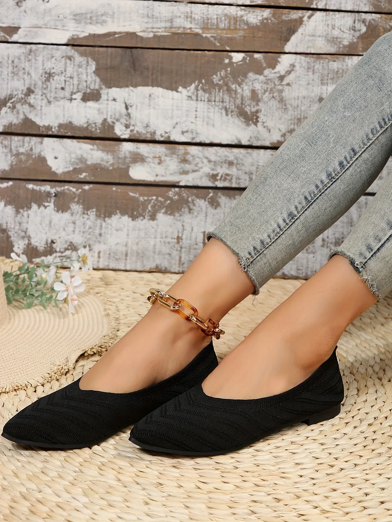 Women's Pointed Toe Flat Shoes Solid Color Knitted Slip on Shoes Casual Breathable Ballet Flats Women Flat Shoes Loafers Women Women's Pointed Toe Flat Shoes Solid Color Knitted Slip on Shoes Casual Breathable Ballet Flats Women Flat Shoes Loafers Women