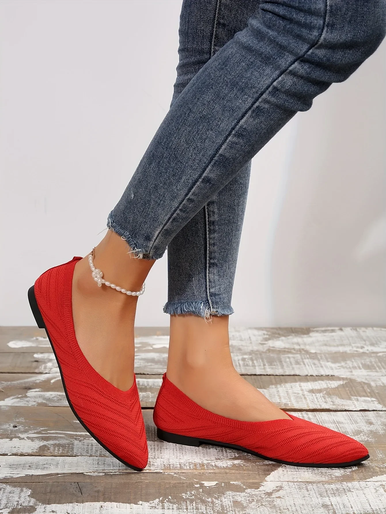Women's Pointed Toe Flat Shoes Solid Color Knitted Slip on Shoes Casual Breathable Ballet Flats Women Flat Shoes Loafers Women Women's Pointed Toe Flat Shoes Solid Color Knitted Slip on Shoes Casual Breathable Ballet Flats Women Flat Shoes Loafers Women