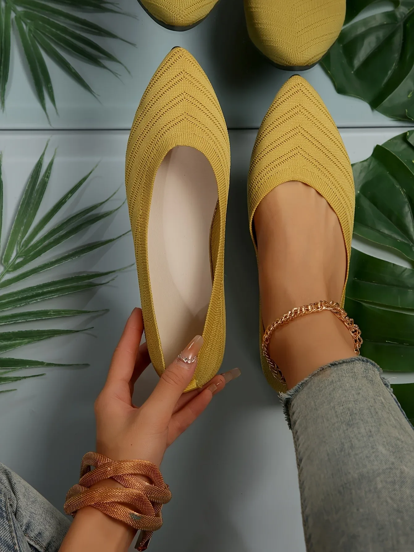 Women's Pointed Toe Flat Shoes Solid Color Knitted Slip on Shoes Casual Breathable Ballet Flats Women Flat Shoes Loafers Women Women's Pointed Toe Flat Shoes Solid Color Knitted Slip on Shoes Casual Breathable Ballet Flats Women Flat Shoes Loafers Women