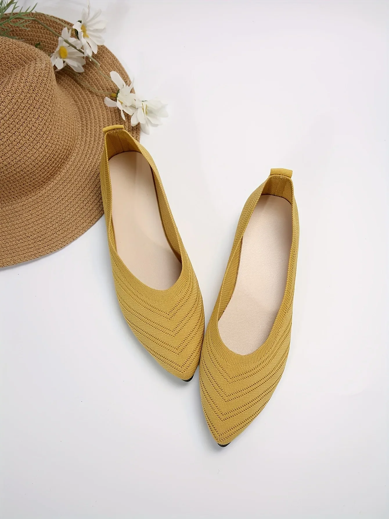 Women's Pointed Toe Flat Shoes Solid Color Knitted Slip on Shoes Casual Breathable Ballet Flats Women Flat Shoes Loafers Women Women's Pointed Toe Flat Shoes Solid Color Knitted Slip on Shoes Casual Breathable Ballet Flats Women Flat Shoes Loafers Women