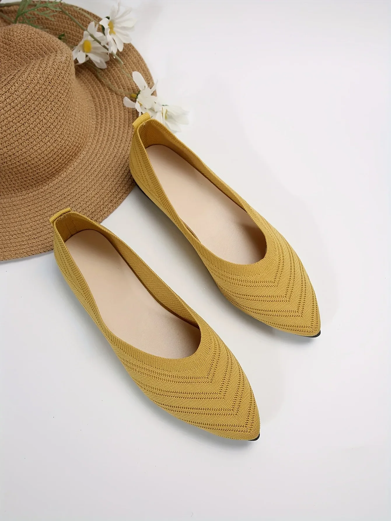 Women's Pointed Toe Flat Shoes Solid Color Knitted Slip on Shoes Casual Breathable Ballet Flats Women Flat Shoes Loafers Women Women's Pointed Toe Flat Shoes Solid Color Knitted Slip on Shoes Casual Breathable Ballet Flats Women Flat Shoes Loafers Women