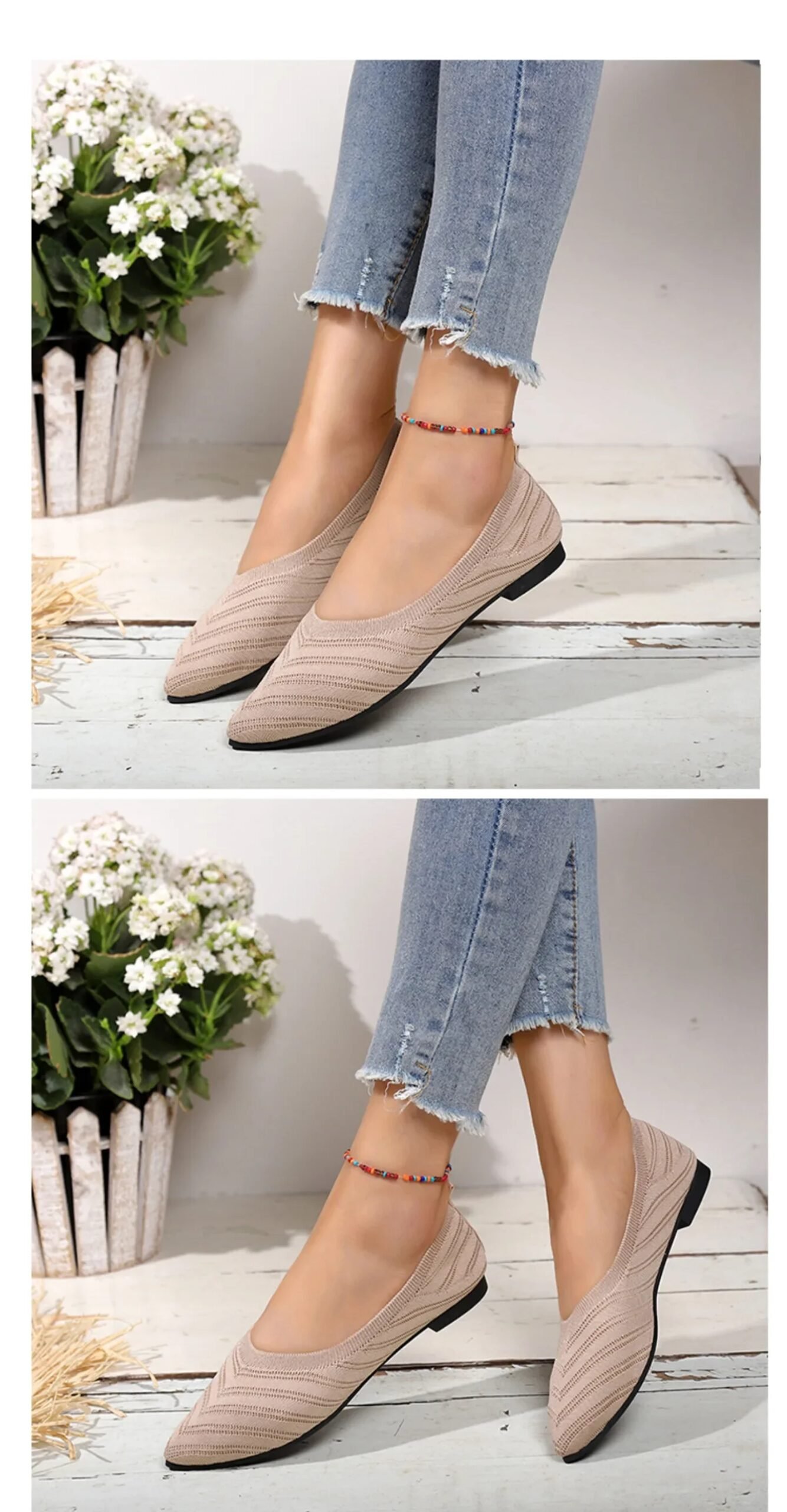Women's Pointed Toe Flat Shoes Solid Color Knitted Slip on Shoes Casual Breathable Ballet Flats Women Flat Shoes  Loafers Women