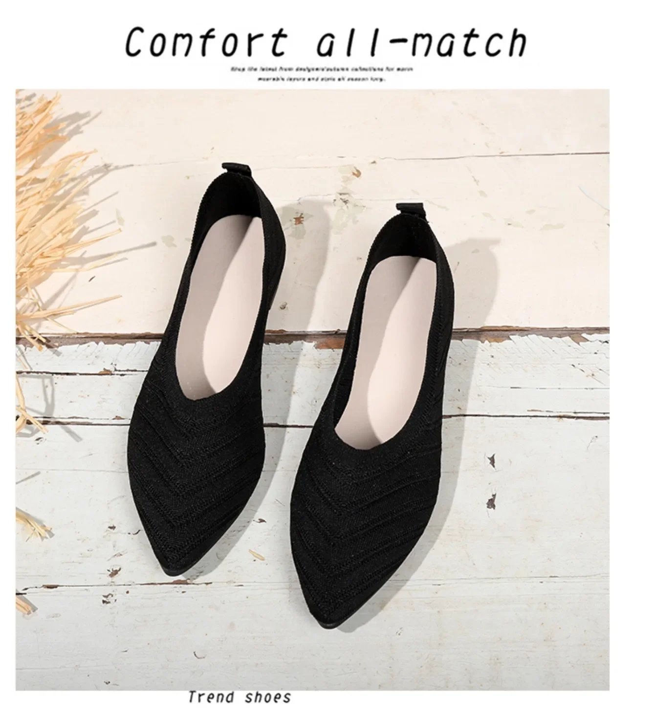 Women's Pointed Toe Flat Shoes Solid Color Knitted Slip on Shoes Casual Breathable Ballet Flats Women Flat Shoes  Loafers Women