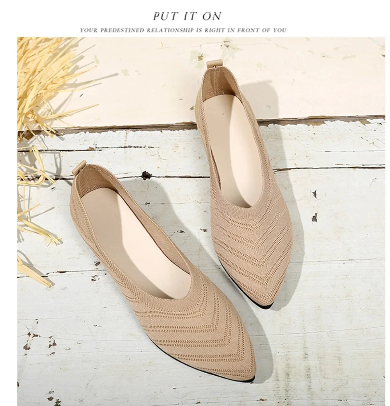 Women's Pointed Toe Flat Shoes Solid Color Knitted Slip on Shoes Casual Breathable Ballet Flats Women Flat Shoes  Loafers Women