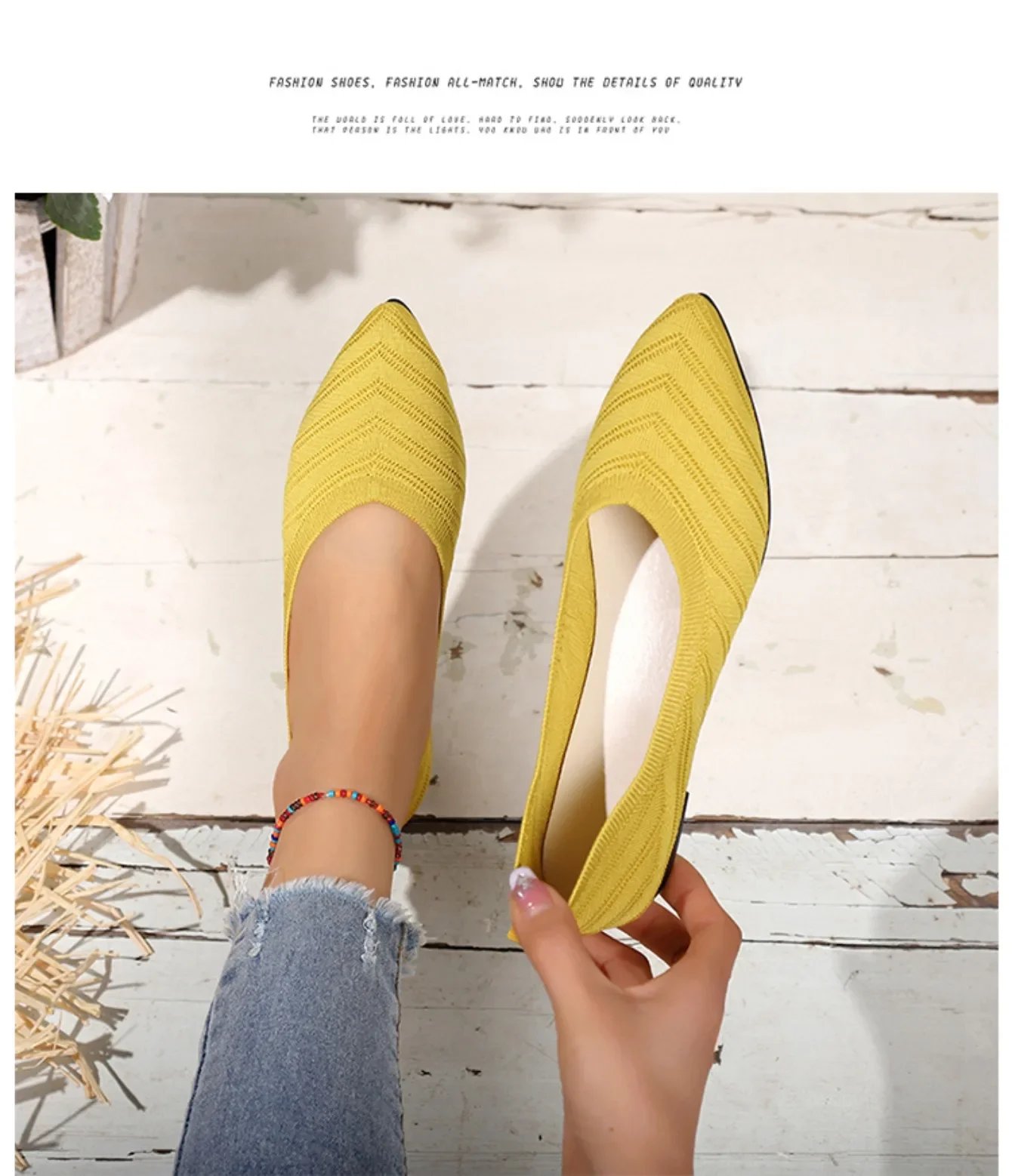 Women's Pointed Toe Flat Shoes Solid Color Knitted Slip on Shoes Casual Breathable Ballet Flats Women Flat Shoes  Loafers Women