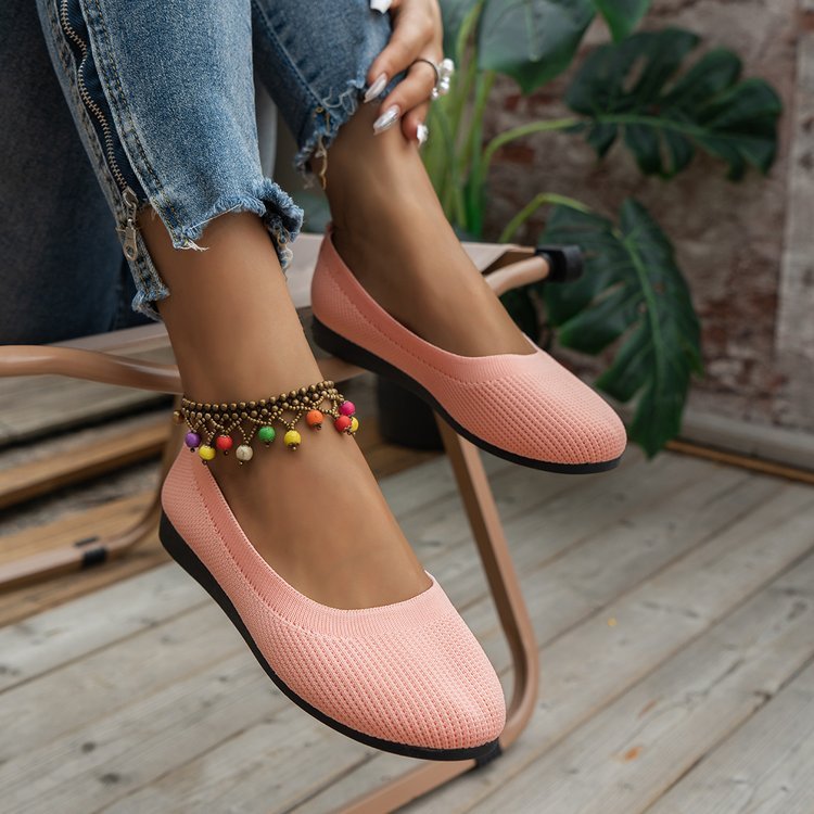 Spring and Autumn 2023 New Outwear Solid Color Oversized Shallow Cut Shoes Women's Knitted Comfort Flat Shoes Women