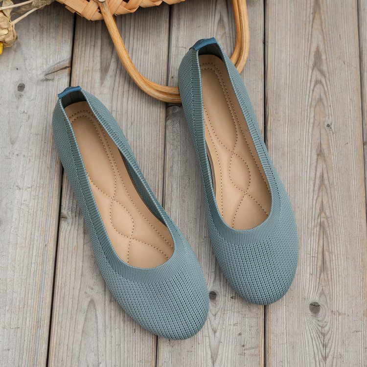 Spring and Autumn 2023 New Outwear Solid Color Oversized Shallow Cut Shoes Women's Knitted Comfort Flat Shoes Women