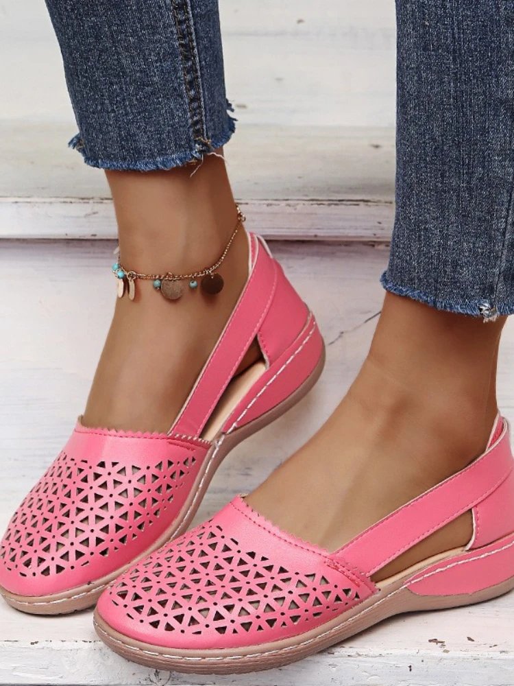 Women's Summer Flat Round Toe Sandals 2022 New Retro Button Sandals Comfy Mary Jane Comfortable Shoes for Women Plus Size 43