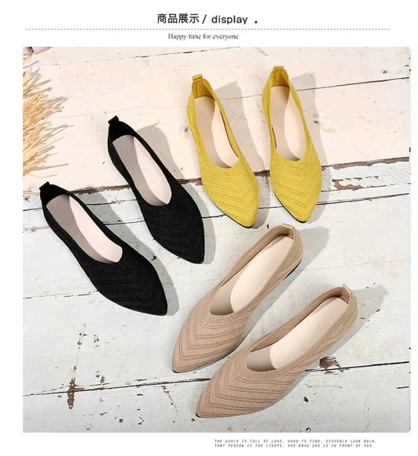 Women's Pointed Toe Flat Shoes Solid Color Knitted Shoes Casual Breathable Ballet Flats Women Loafers Sneakers Zapatos De Mujer