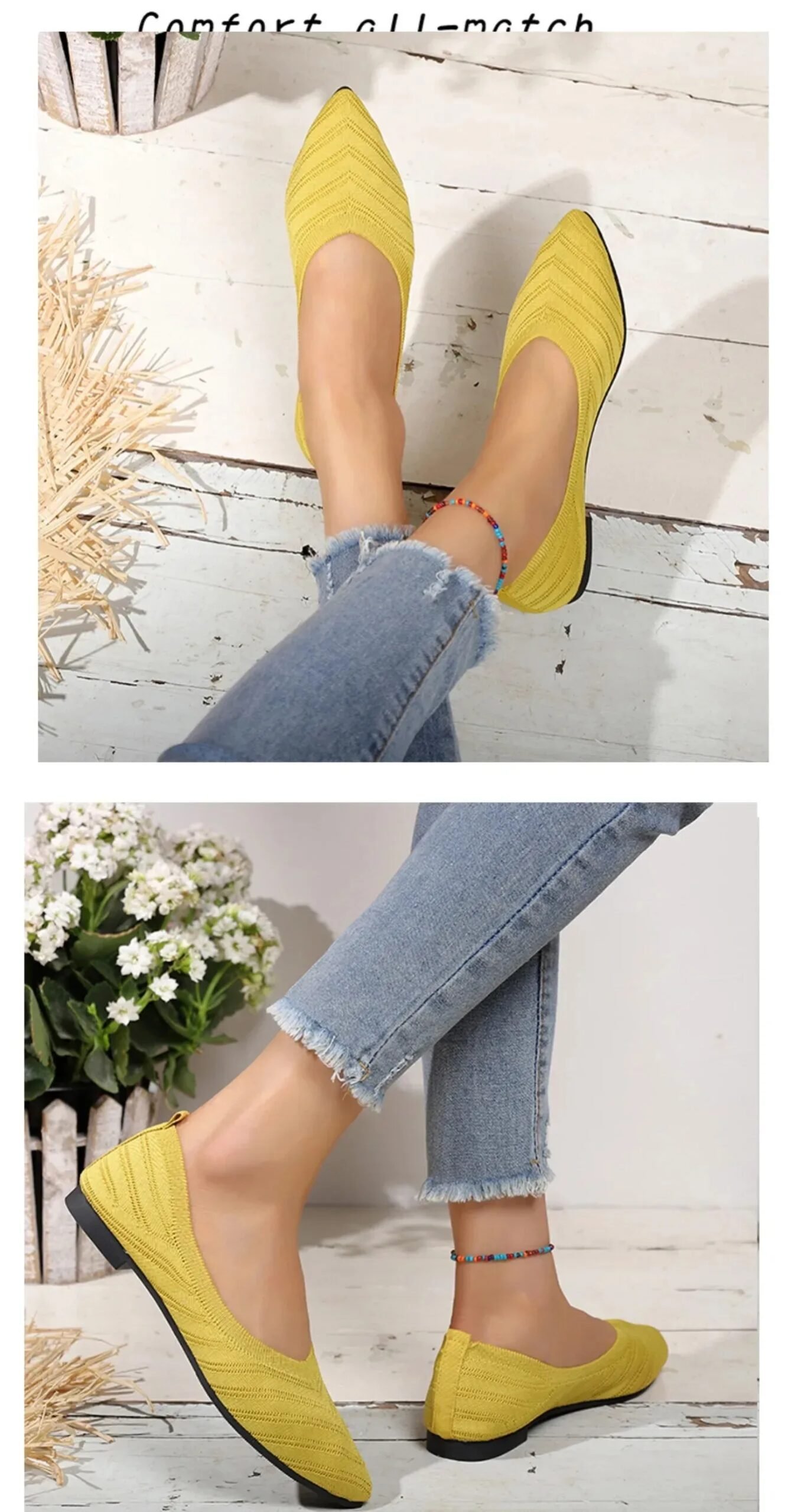 Women's Pointed Toe Flat Shoes Solid Color Knitted Shoes Casual Breathable Ballet Flats Women Loafers Sneakers Zapatos De Mujer