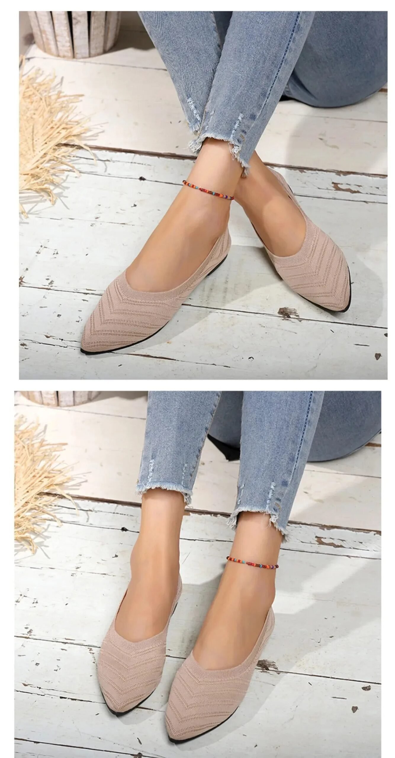 Women's Pointed Toe Flat Shoes Solid Color Knitted Shoes Casual Breathable Ballet Flats Women Loafers Sneakers Zapatos De Mujer