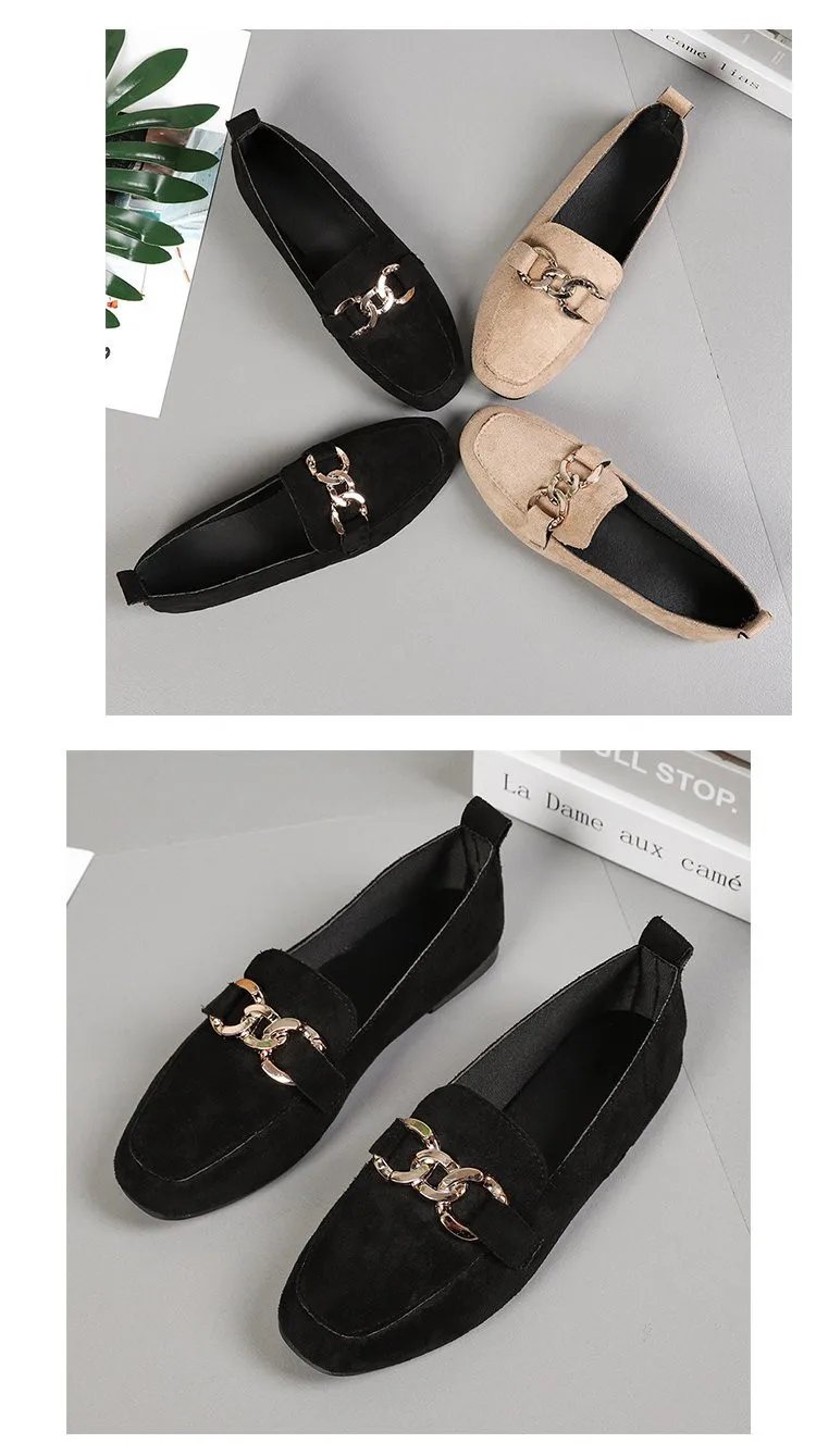 Spring Fashion Flat Shoes Women Quality Metal Slip on Loafer Shoes Ladies Flats Mocassins Big Size 35-41 Sapato Feminino 2024