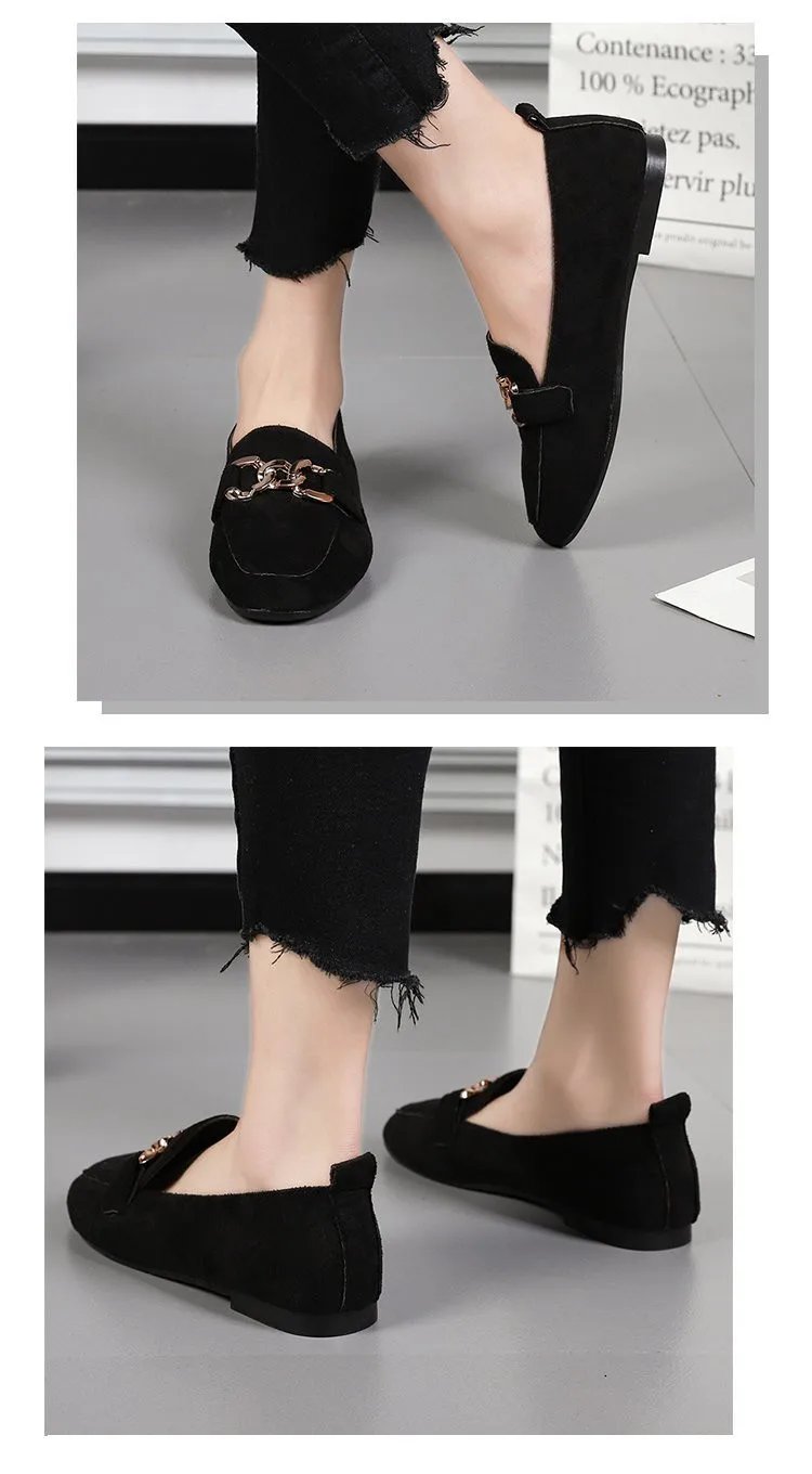 Spring Fashion Flat Shoes Women Quality Metal Slip on Loafer Shoes Ladies Flats Mocassins Big Size 35-41 Sapato Feminino 2024
