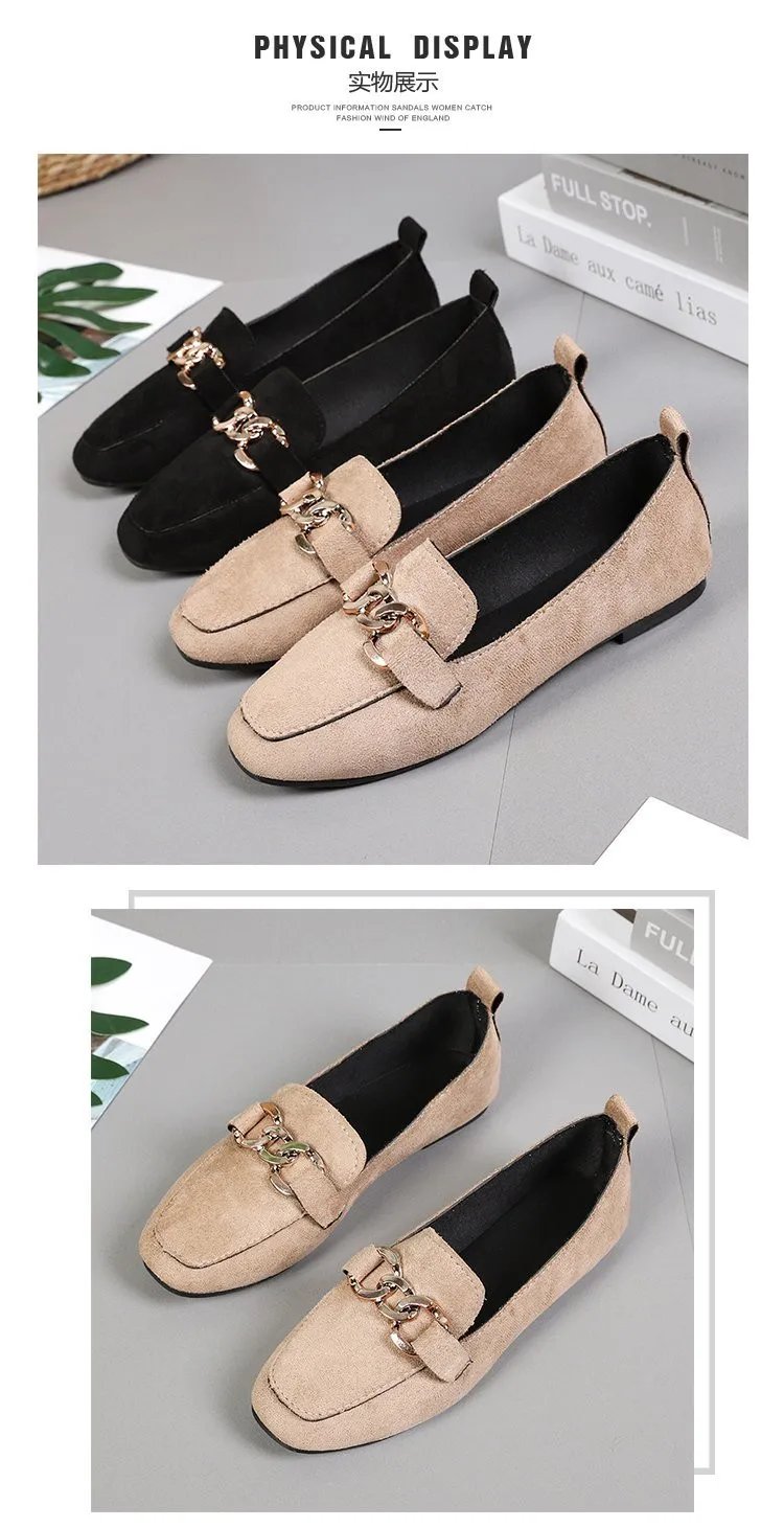 Spring Fashion Flat Shoes Women Quality Metal Slip on Loafer Shoes Ladies Flats Mocassins Big Size 35-41 Sapato Feminino 2024