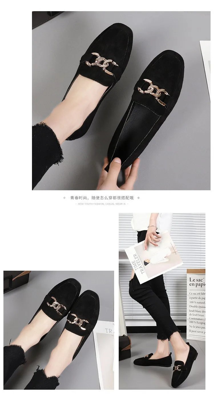 Spring Fashion Flat Shoes Women Quality Metal Slip on Loafer Shoes Ladies Flats Mocassins Big Size 35-41 Sapato Feminino 2024