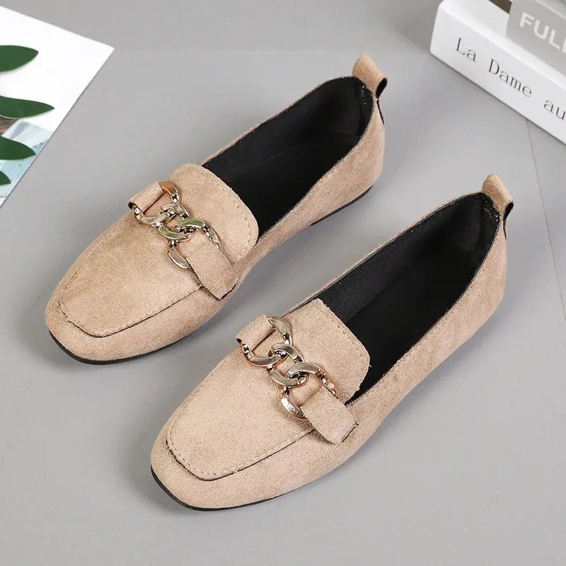 Spring Fashion Flat Shoes Women Quality Metal Slip on Loafer Shoes Ladies Flats Mocassins Big Size 35-41 Sapato Feminino 2024