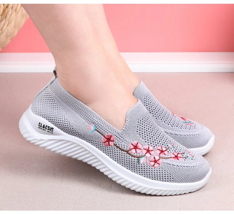 Shoes Women Sneakers Mesh Breathable Floral Comfort Mother Soft Solid Color Fashion Female Footwear Lightweight Shoes for Women