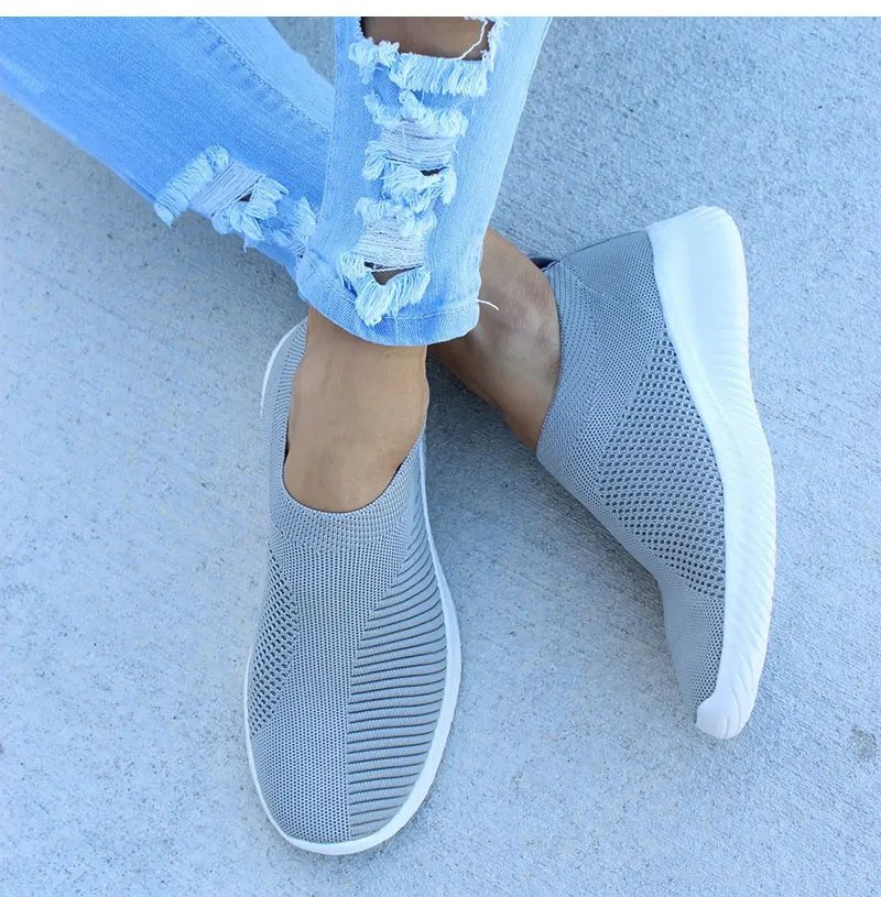 Women Shoes Knitting Sock Sneakers Women Spring Summer Slip On Flat Shoes Women Plus Size Loafers Flats Walking krasovki Famela