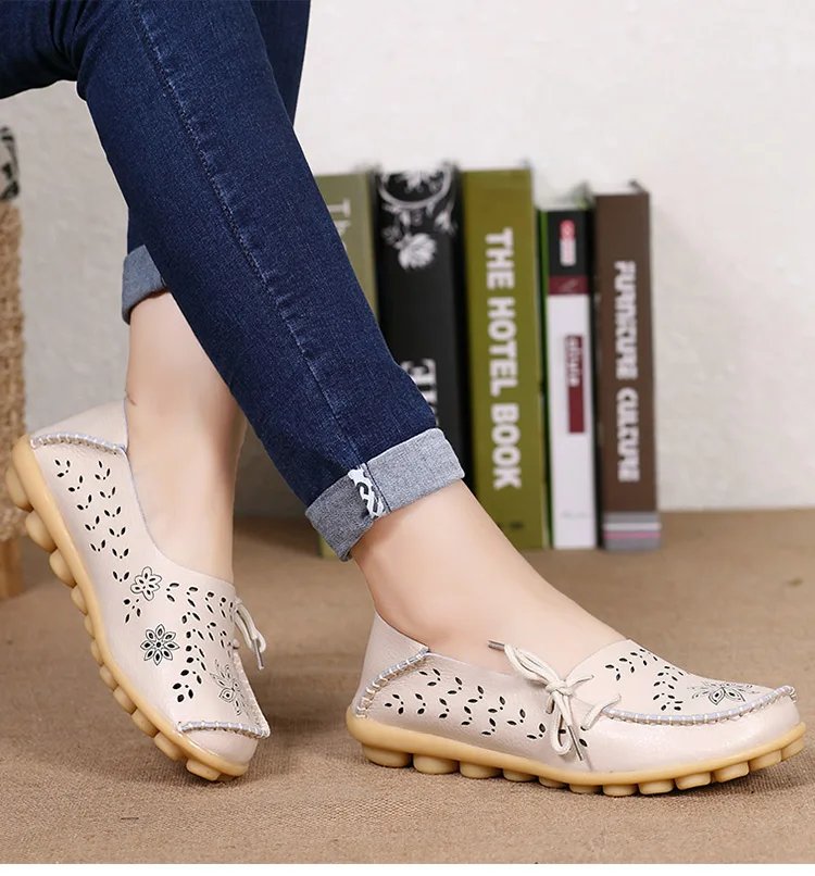 Flat Shoes Women Breathable Leather Loafers Women Casual Shoes Slip On Moccasins Zapatos Para Mujeres Comfortable Flats Female