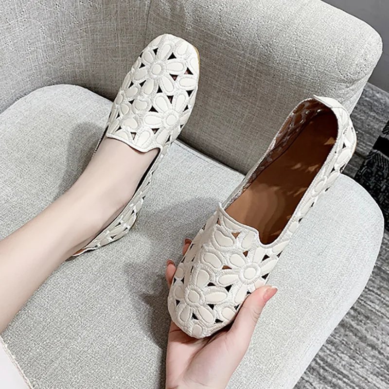 Women Flats Slip on Loafers Foldable Flats for Women Square Toe Single Shoes Hollow Out Fashion Party Casual Fashion Women Shoes