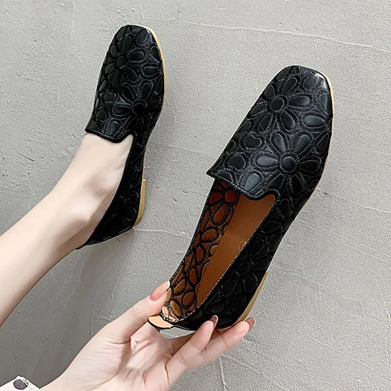 Women Flats Slip on Loafers Foldable Flats for Women Square Toe Single Shoes Hollow Out Fashion Party Casual Fashion Women Shoes
