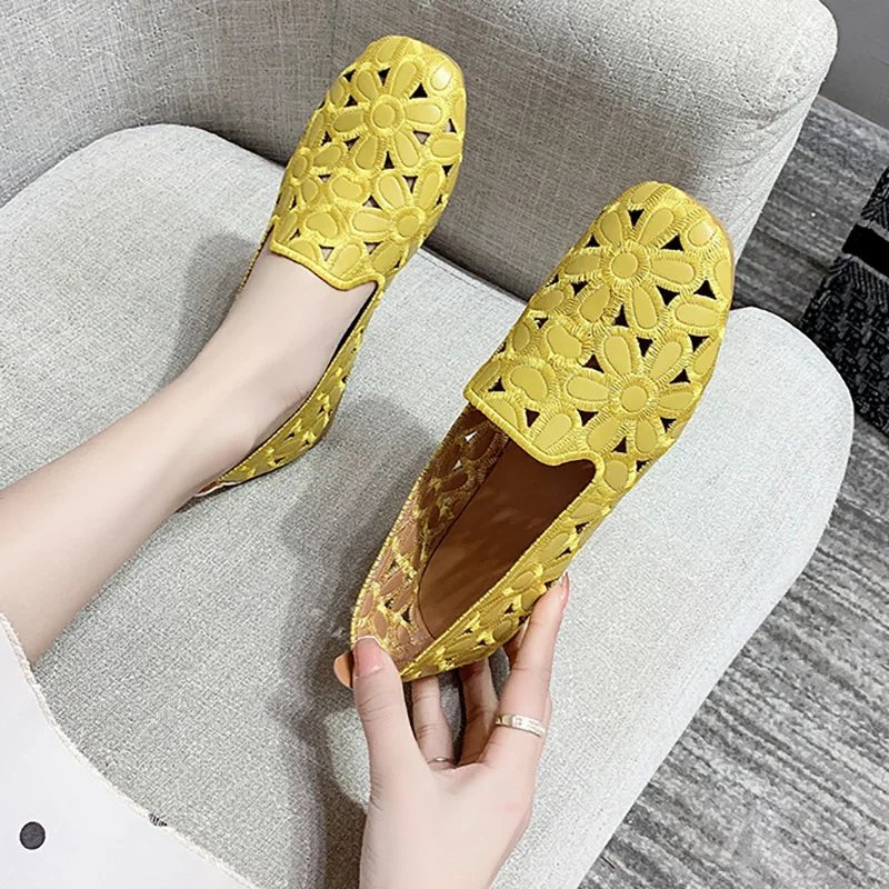 Women Flats Slip on Loafers Foldable Flats for Women Square Toe Single Shoes Hollow Out Fashion Party Casual Fashion Women Shoes