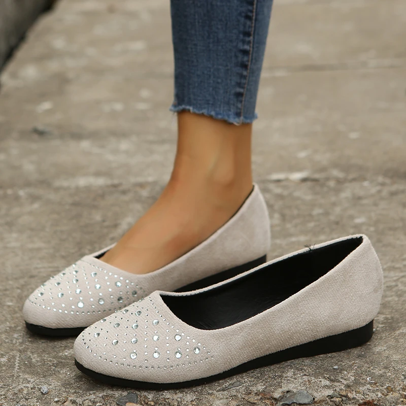 Shiny Crystal Shallow Loafers for Women Lightweight Non-Slip Ballet Flats Woman Black Flock Soft Sole Walking Shoes Female 2024 Shiny Crystal Shallow Loafers for Women Lightweight Non-Slip Ballet Flats Woman Black Flock Soft Sole Walking Shoes Female 2024
