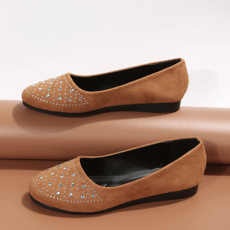 Shiny Crystal Shallow Loafers for Women Lightweight Non-Slip Ballet Flats Woman Black Flock Soft Sole Walking Shoes Female 2024 Shiny Crystal Shallow Loafers for Women Lightweight Non-Slip Ballet Flats Woman Black Flock Soft Sole Walking Shoes Female 2024