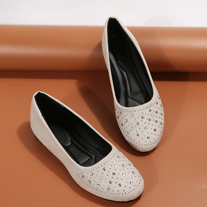 Shiny Crystal Shallow Loafers for Women Lightweight Non-Slip Ballet Flats Woman Black Flock Soft Sole Walking Shoes Female 2024 Shiny Crystal Shallow Loafers for Women Lightweight Non-Slip Ballet Flats Woman Black Flock Soft Sole Walking Shoes Female 2024