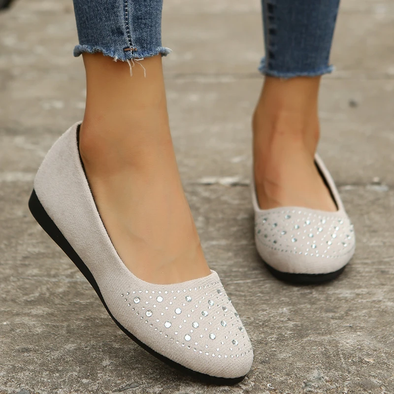 Shiny Crystal Shallow Loafers for Women Lightweight Non-Slip Ballet Flats Woman Black Flock Soft Sole Walking Shoes Female 2024 Shiny Crystal Shallow Loafers for Women Lightweight Non-Slip Ballet Flats Woman Black Flock Soft Sole Walking Shoes Female 2024