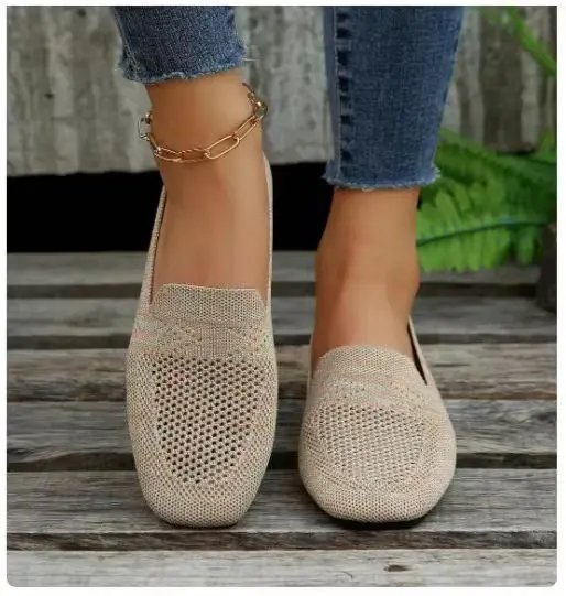 2024 Spring Autumn New Mesh Ballet Flats Women Mesh Breathable Sneakers Women Square Toe Slip on Loafers Size 43 Zapatos Mujer