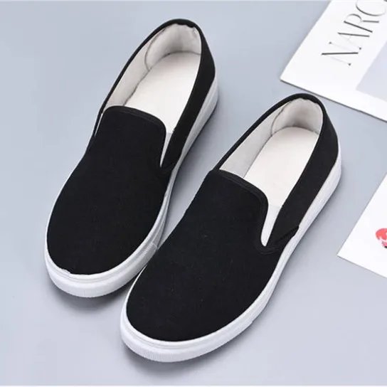 Cresfimix Teenager Student School Black Canvas Slip on Flat Platform Shoes Women Fashion White Shoes Sapatilha Feminina B5711b