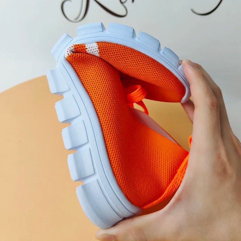 Mesh Knitted Striped Flats Shoes for Women 2024 Summer Lace Up Casual Sneakers Woman Breathable Soft Sole Loafers Plus Size 43